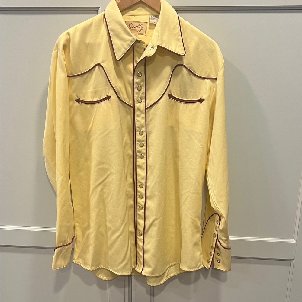 Scully Yellow Button Down Shirt with Brown Accents